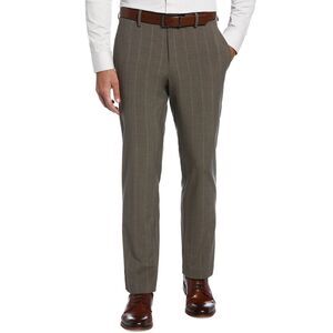 Perry Ellis Portfolio Mens Modern-Fit Plaid Dress Pants 34W x 29L Tan/Blue NWT